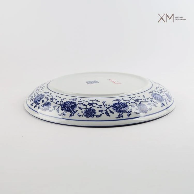 Underglaze Colour 12 Inch Round Plate Vintage Floral Ceramic Plate
